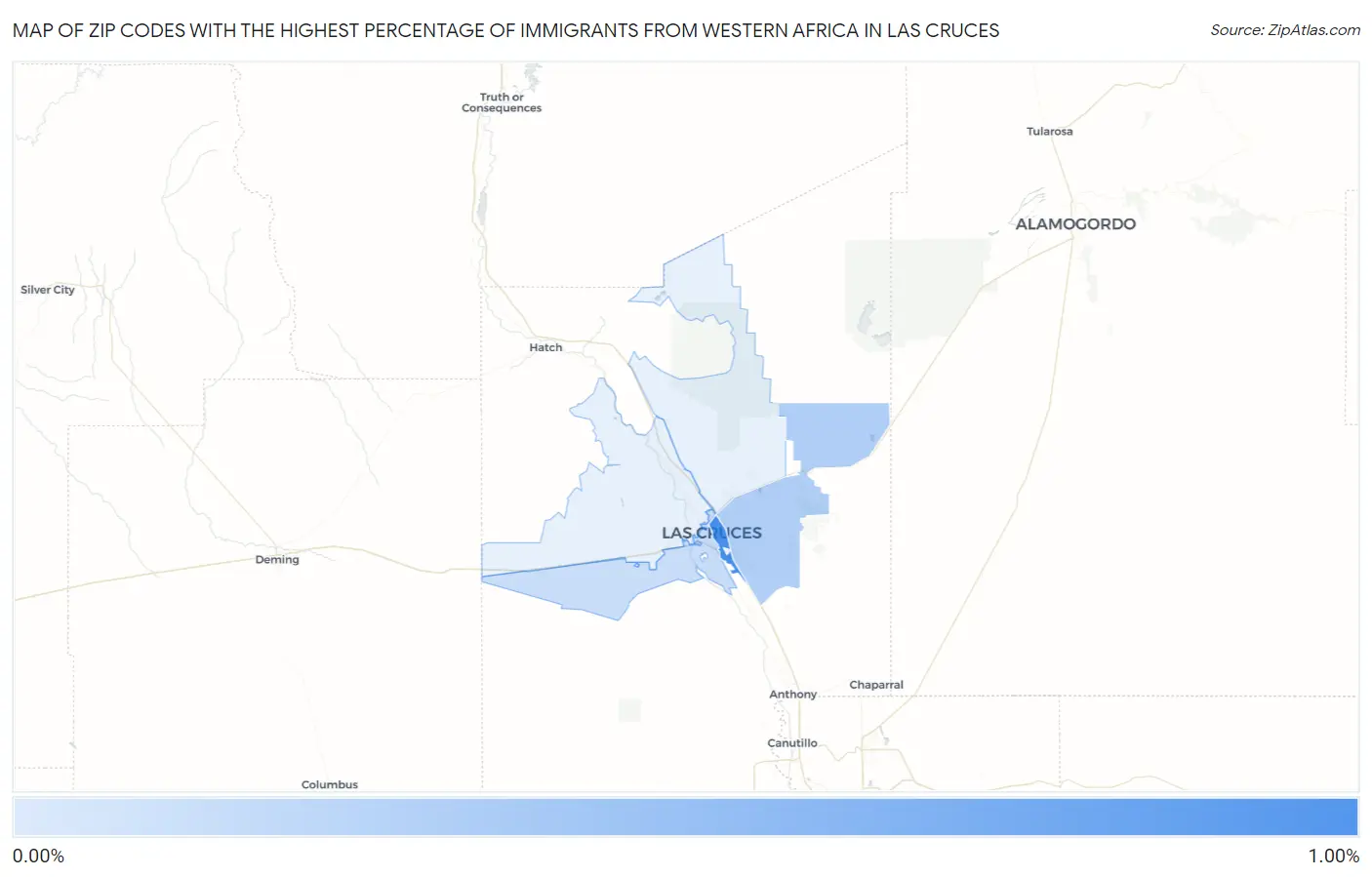 Zip Codes with the Highest Percentage of Immigrants from Western Africa in Las Cruces Map