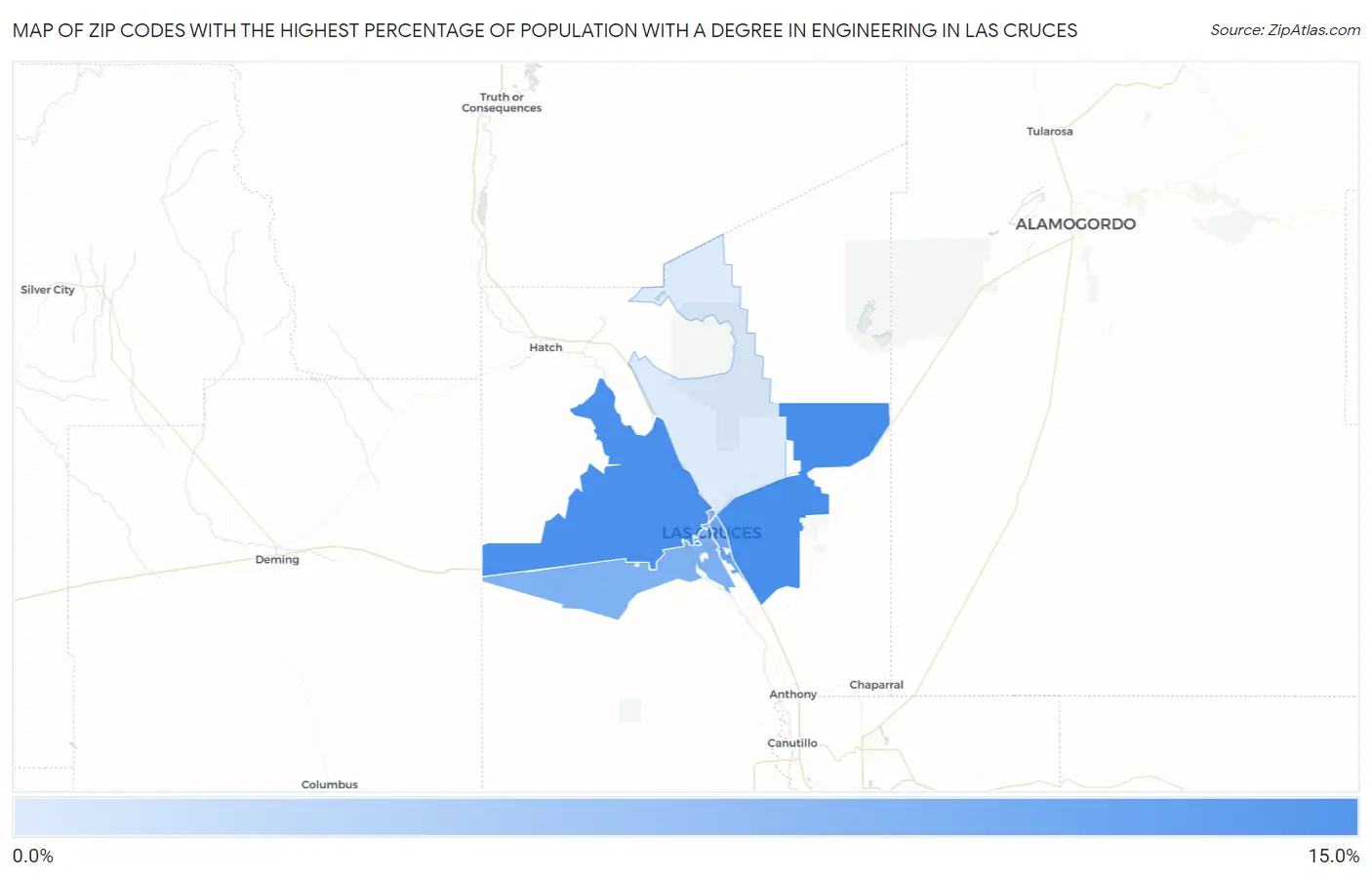 Zip Codes with the Highest Percentage of Population with a Degree in Engineering in Las Cruces Map