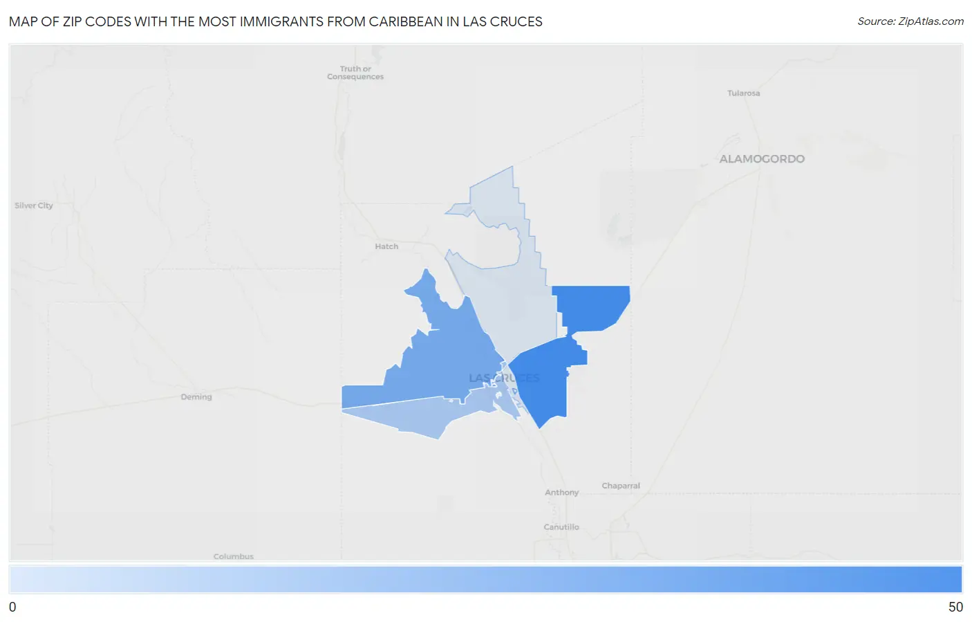 Zip Codes with the Most Immigrants from Caribbean in Las Cruces Map