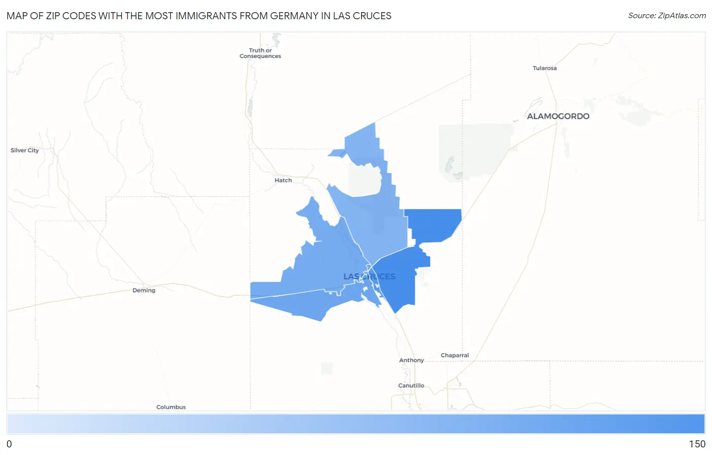 Zip Codes with the Most Immigrants from Germany in Las Cruces Map