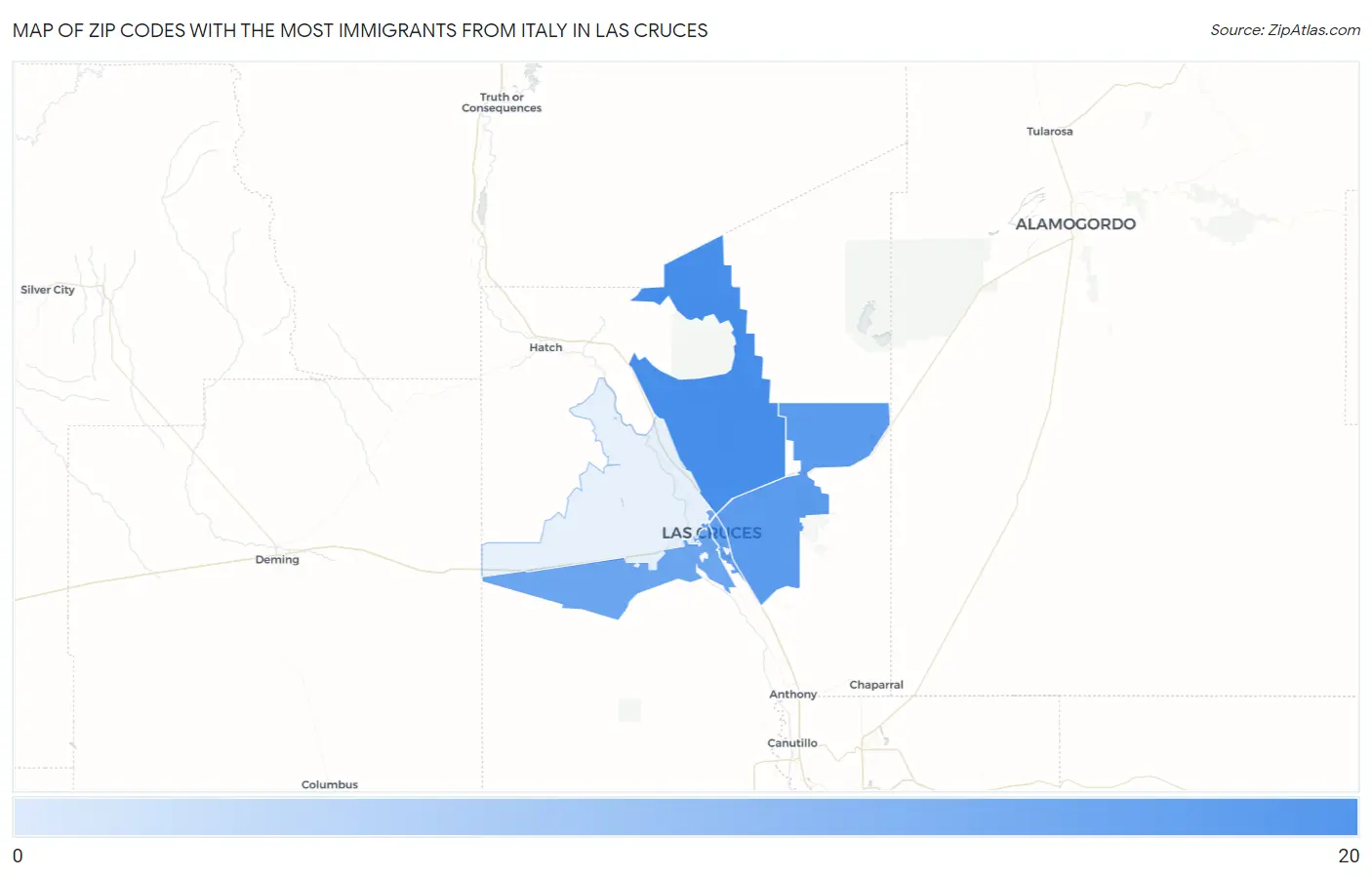 Zip Codes with the Most Immigrants from Italy in Las Cruces Map