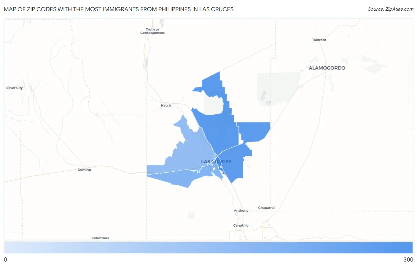Zip Codes with the Most Immigrants from Philippines in Las Cruces Map
