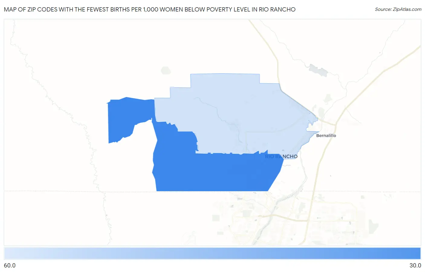 Zip Codes with the Fewest Births per 1,000 Women Below Poverty Level in Rio Rancho Map
