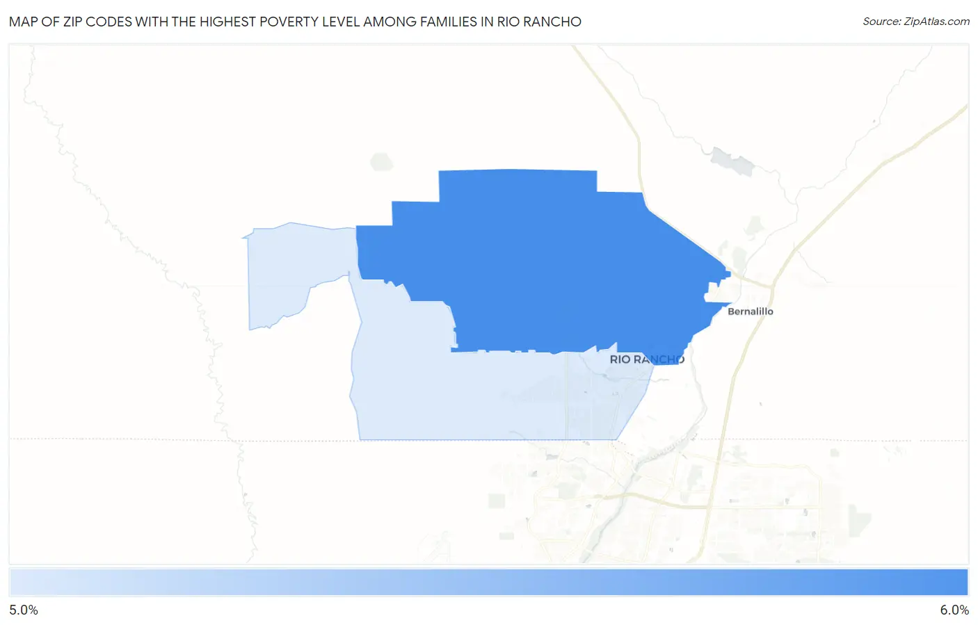 Zip Codes with the Highest Poverty Level Among Families in Rio Rancho Map