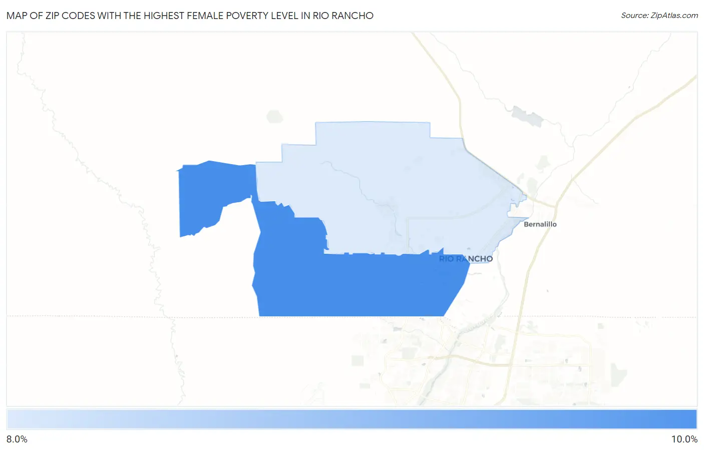 Zip Codes with the Highest Female Poverty Level in Rio Rancho Map