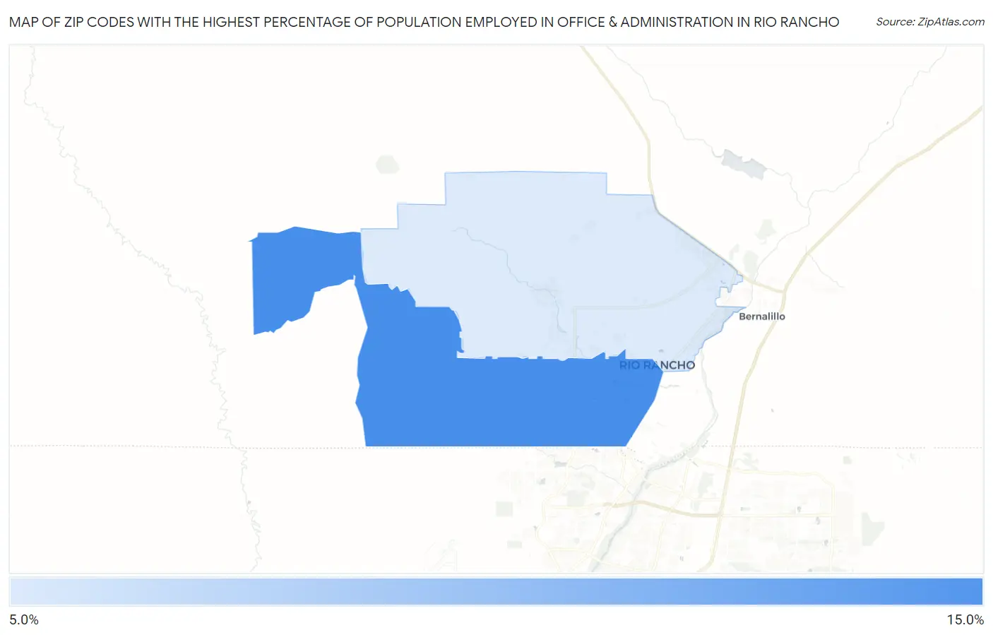 Zip Codes with the Highest Percentage of Population Employed in Office & Administration in Rio Rancho Map