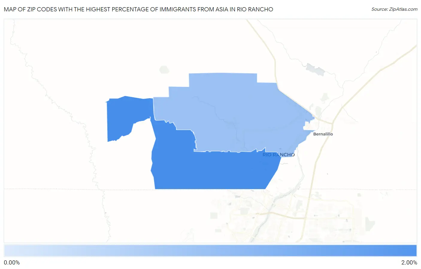 Zip Codes with the Highest Percentage of Immigrants from Asia in Rio Rancho Map