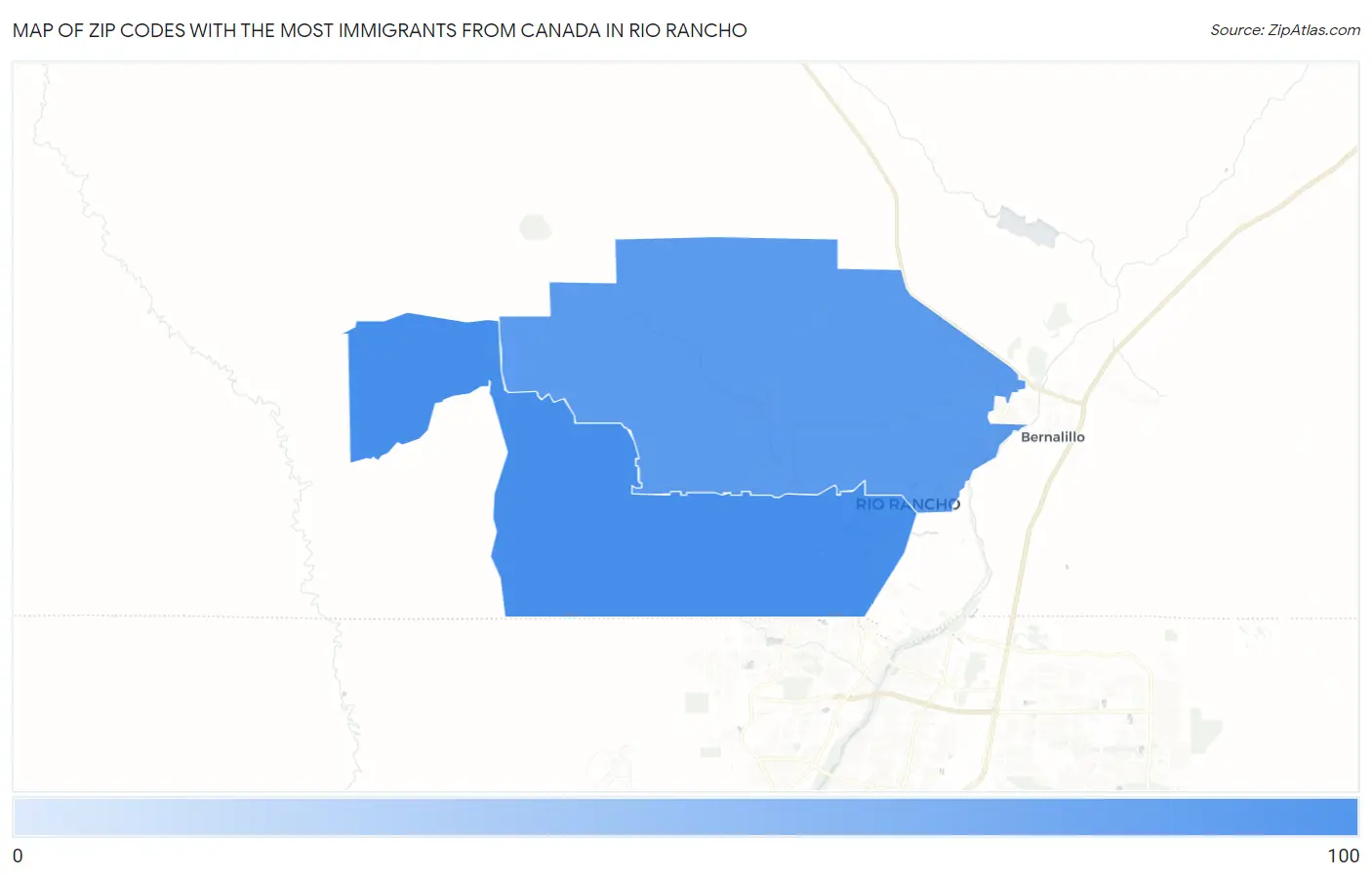 Zip Codes with the Most Immigrants from Canada in Rio Rancho Map