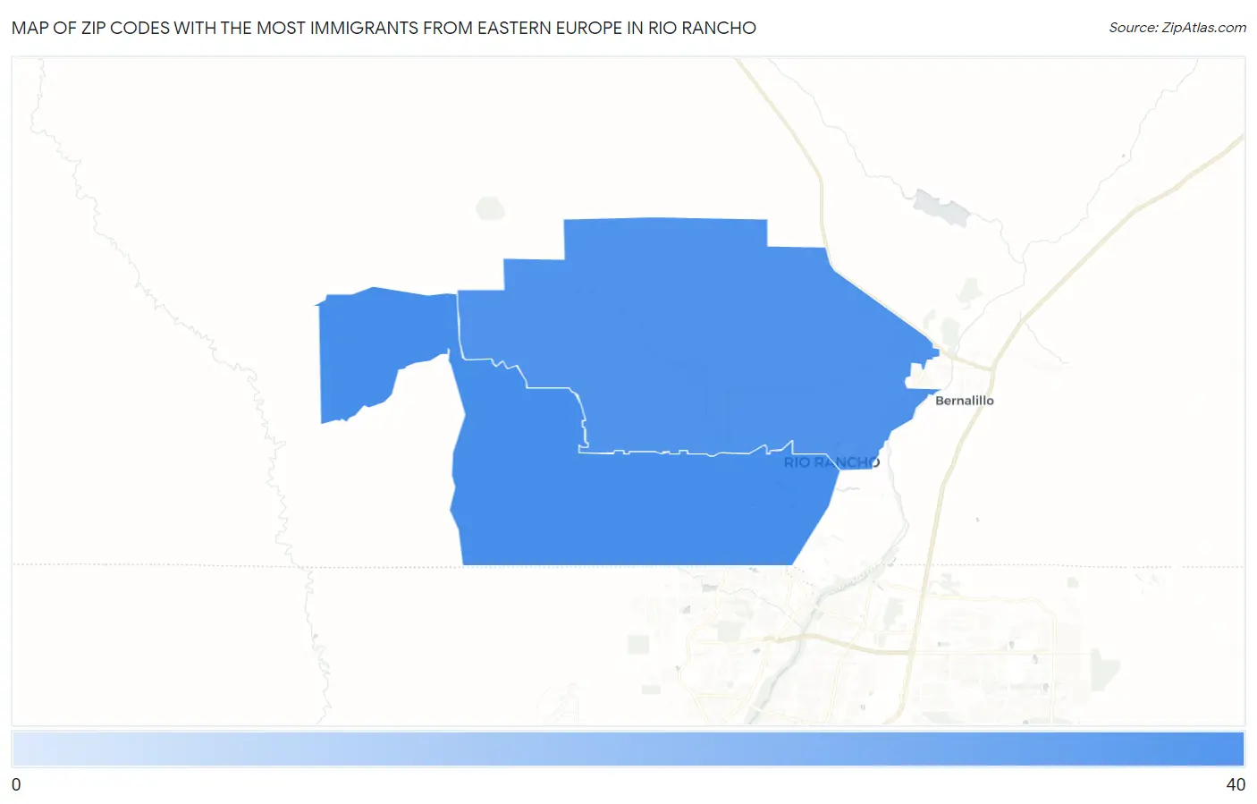Zip Codes with the Most Immigrants from Eastern Europe in Rio Rancho Map