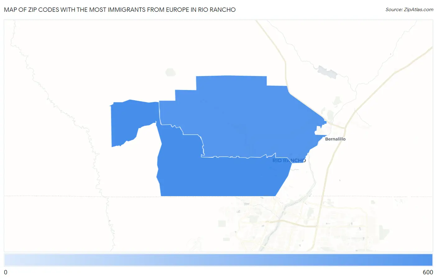 Zip Codes with the Most Immigrants from Europe in Rio Rancho Map