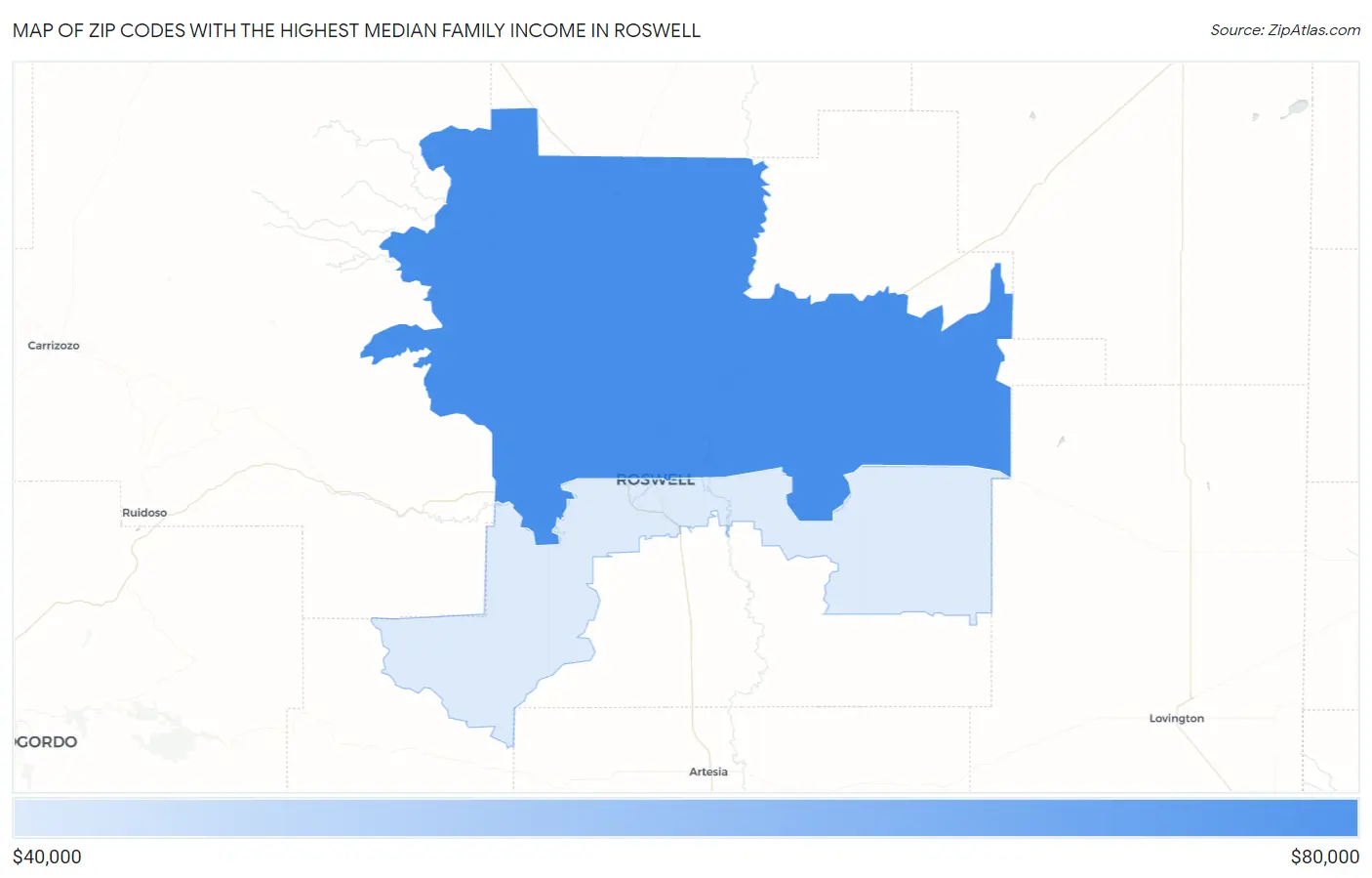 Zip Codes with the Highest Median Family Income in Roswell Map