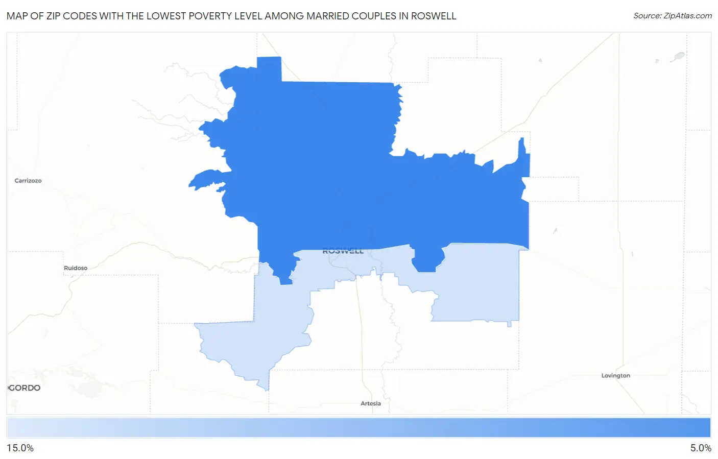 Zip Codes with the Lowest Poverty Level Among Married Couples in Roswell Map