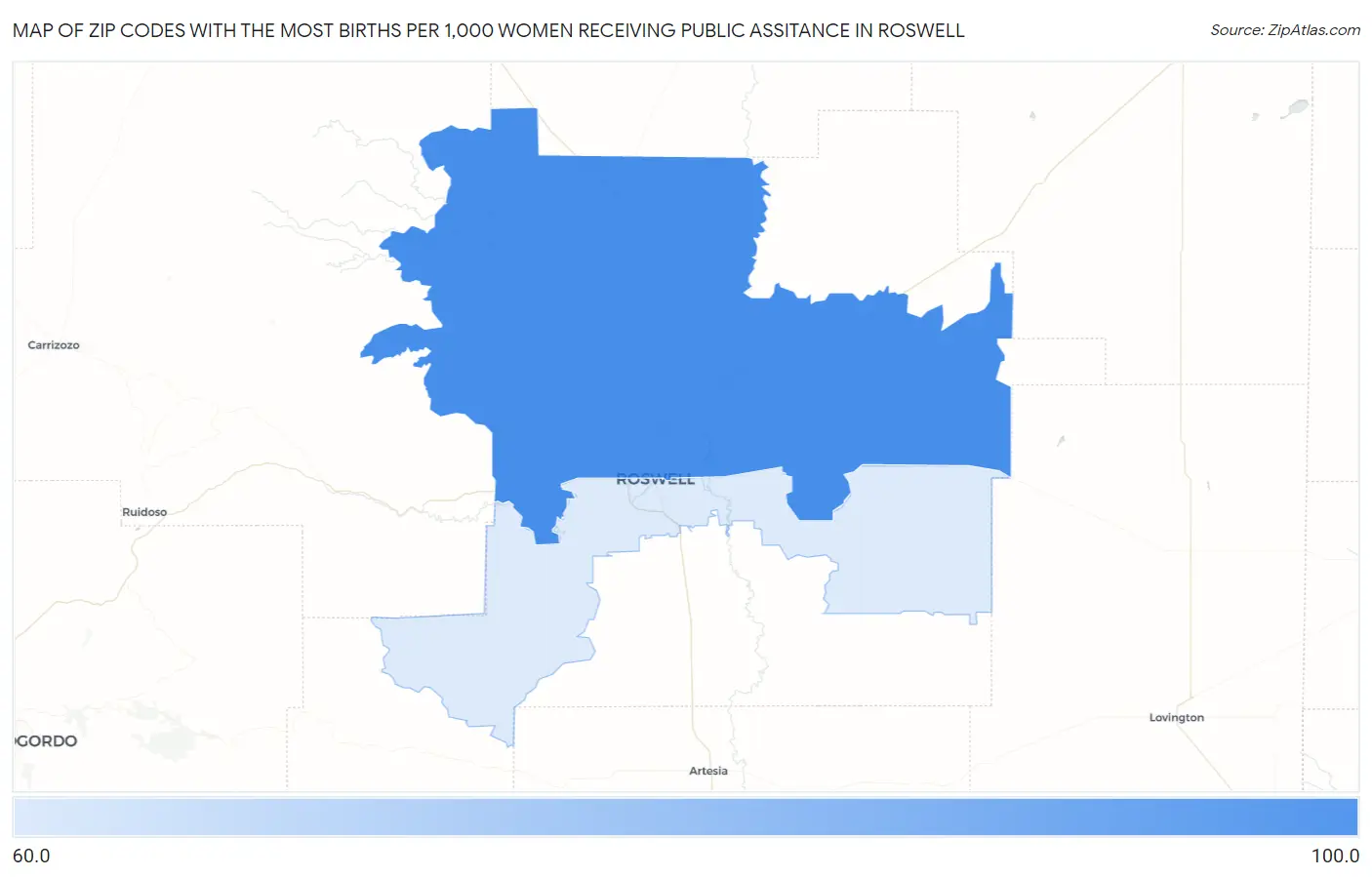 Zip Codes with the Most Births per 1,000 Women Receiving Public Assitance in Roswell Map
