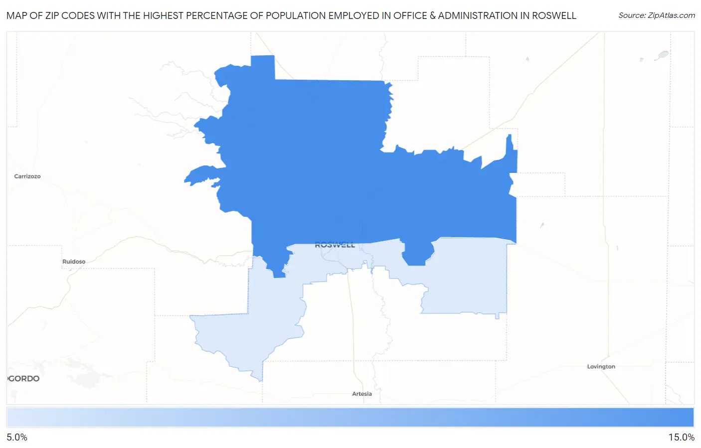Zip Codes with the Highest Percentage of Population Employed in Office & Administration in Roswell Map