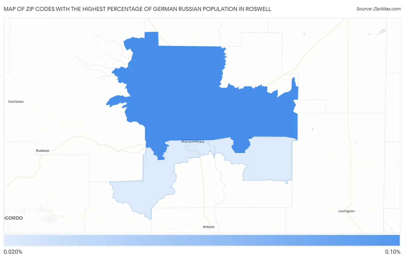 Zip Codes with the Highest Percentage of German Russian Population in Roswell Map