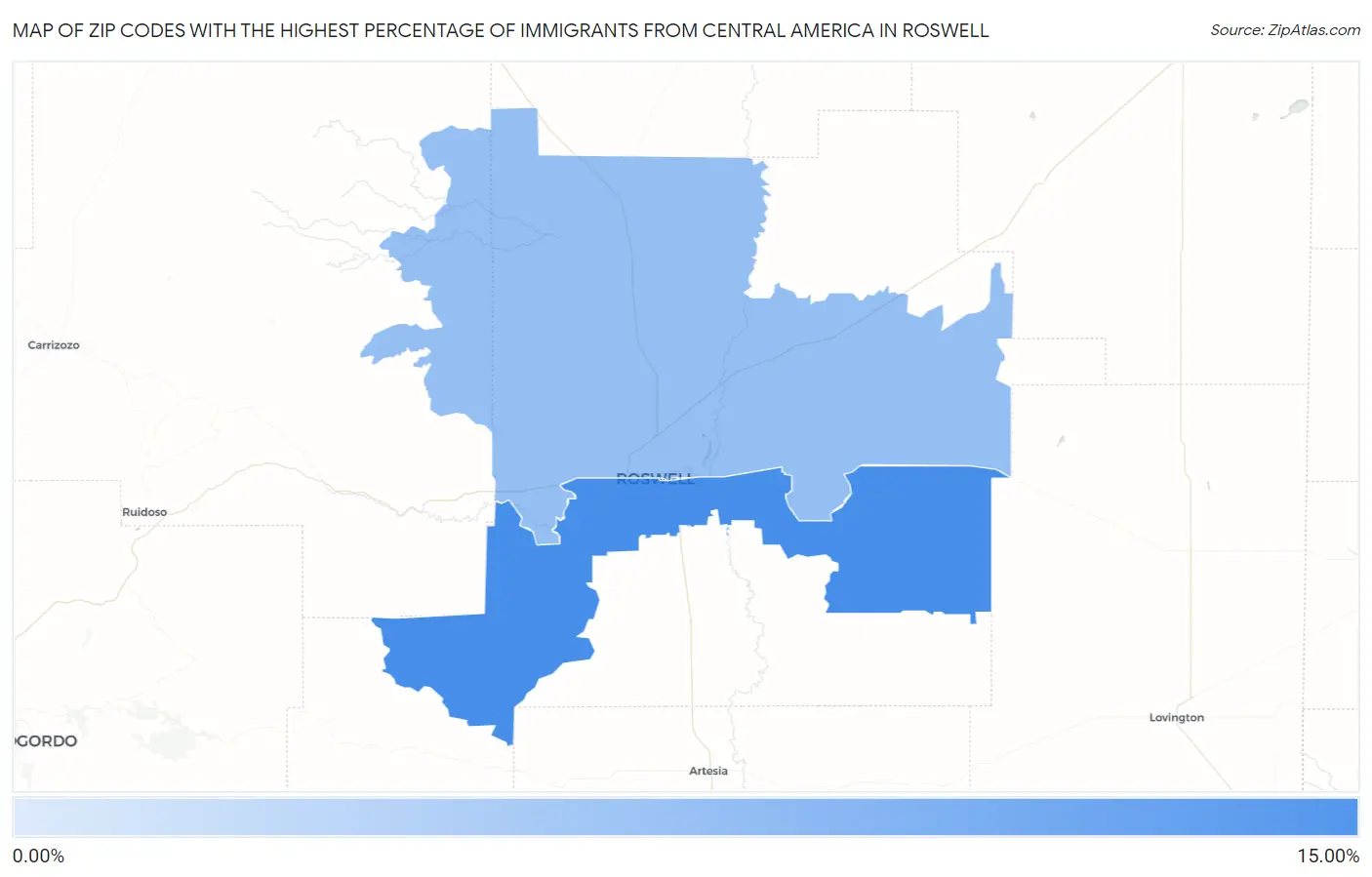 Zip Codes with the Highest Percentage of Immigrants from Central America in Roswell Map