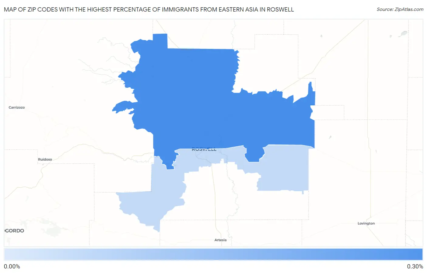 Zip Codes with the Highest Percentage of Immigrants from Eastern Asia in Roswell Map