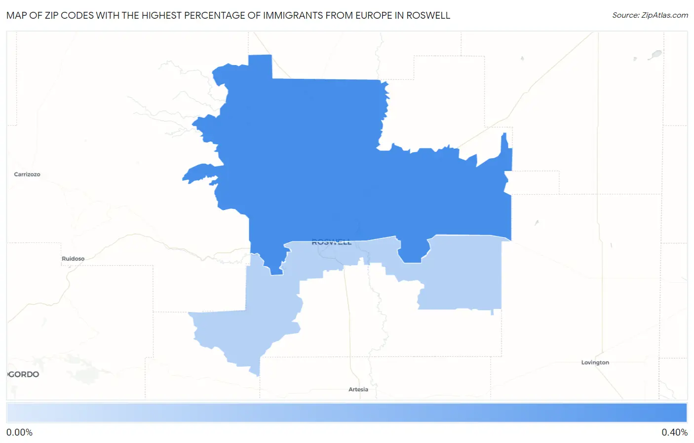 Zip Codes with the Highest Percentage of Immigrants from Europe in Roswell Map