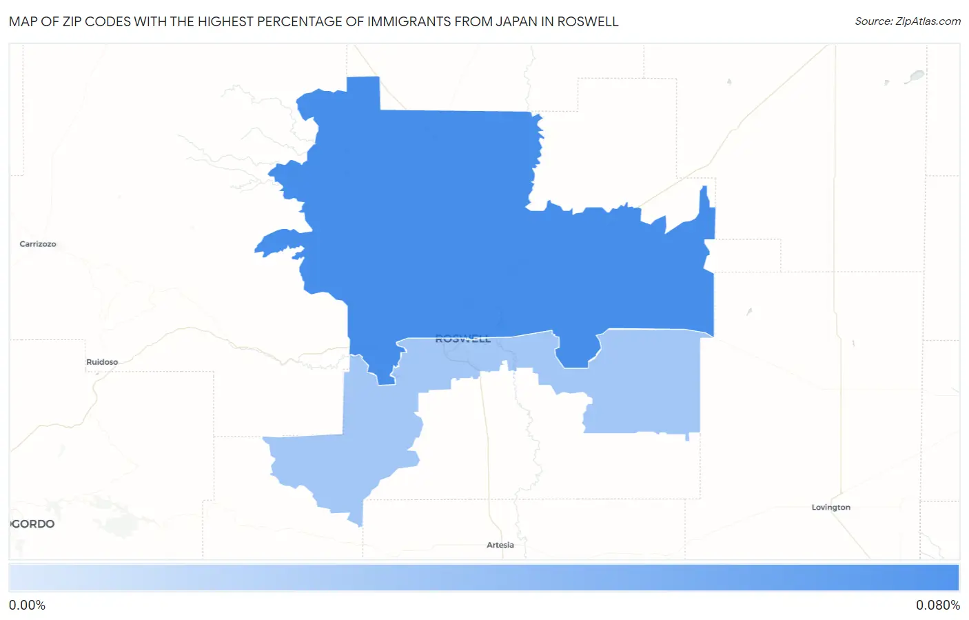Zip Codes with the Highest Percentage of Immigrants from Japan in Roswell Map
