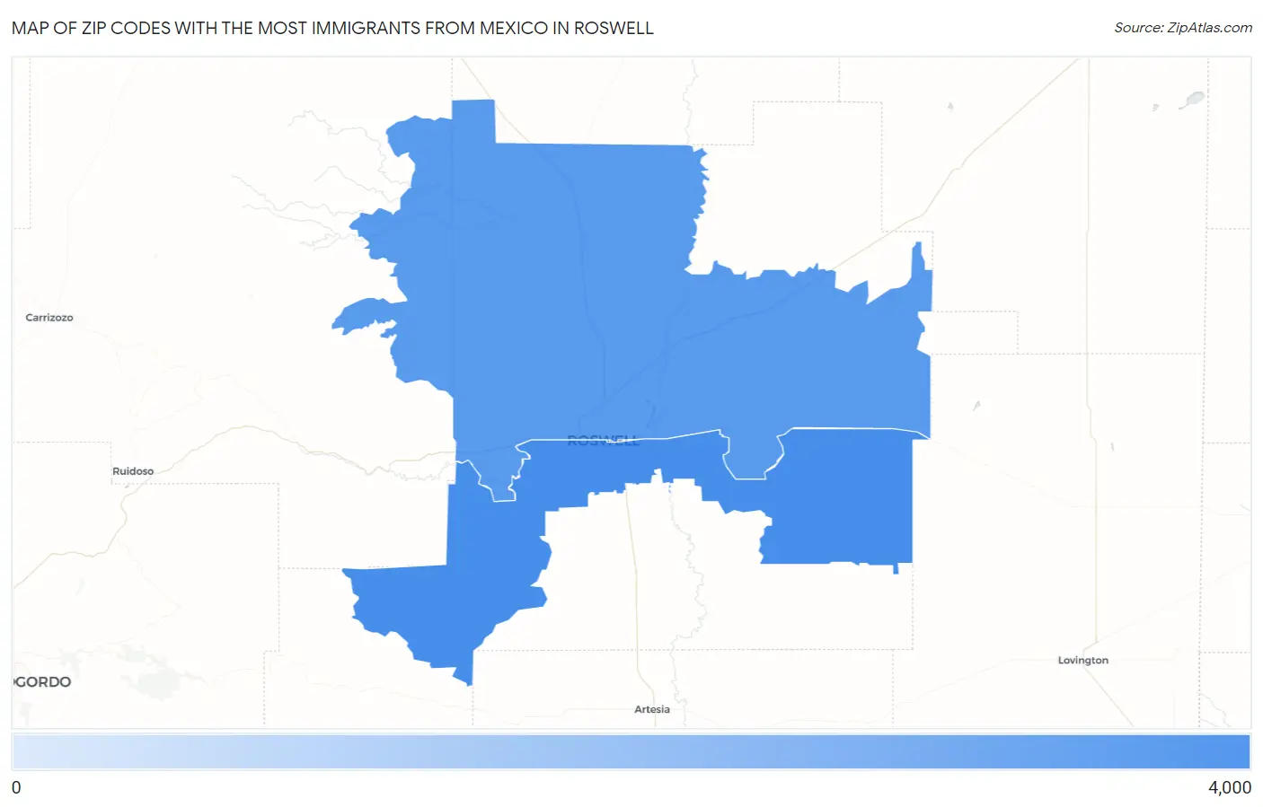 Zip Codes with the Most Immigrants from Mexico in Roswell Map