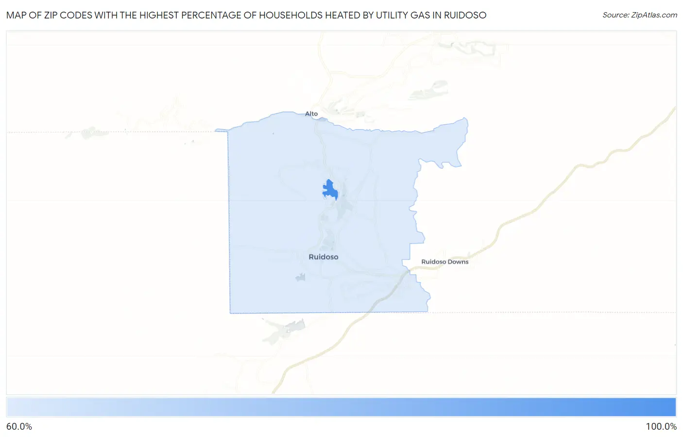 Zip Codes with the Highest Percentage of Households Heated by Utility Gas in Ruidoso Map