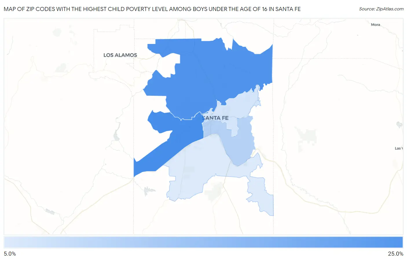 Zip Codes with the Highest Child Poverty Level Among Boys Under the Age of 16 in Santa Fe Map