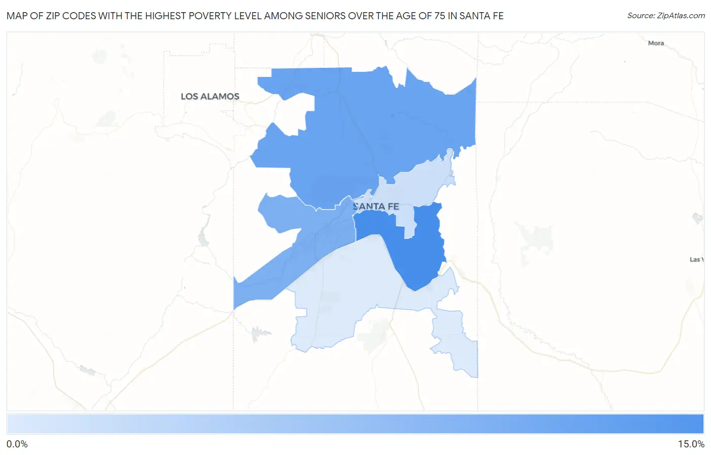 Zip Codes with the Highest Poverty Level Among Seniors Over the Age of 75 in Santa Fe Map