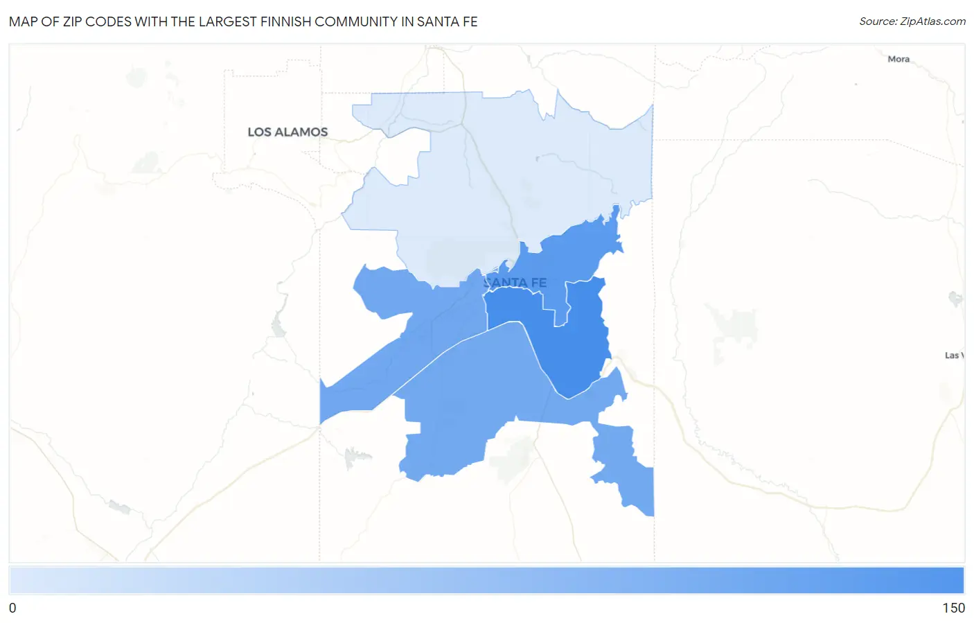 Zip Codes with the Largest Finnish Community in Santa Fe Map