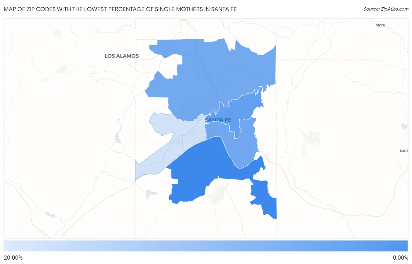 Zip Codes with the Lowest Percentage of Single Mothers in Santa Fe Map