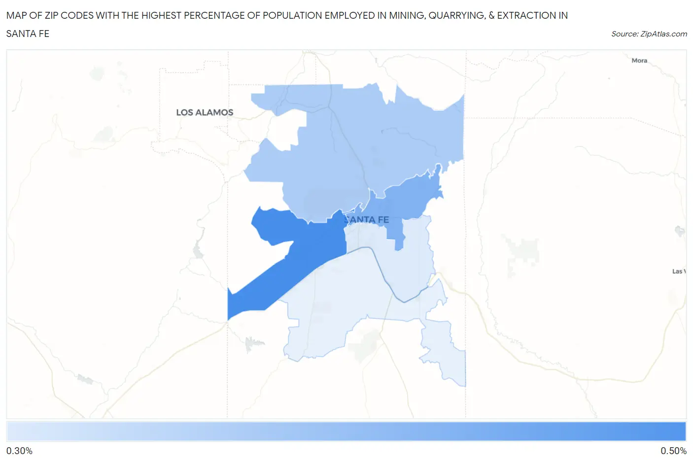 Zip Codes with the Highest Percentage of Population Employed in Mining, Quarrying, & Extraction in Santa Fe Map