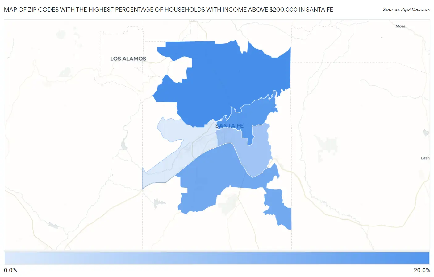 Zip Codes with the Highest Percentage of Households with Income Above $200,000 in Santa Fe Map