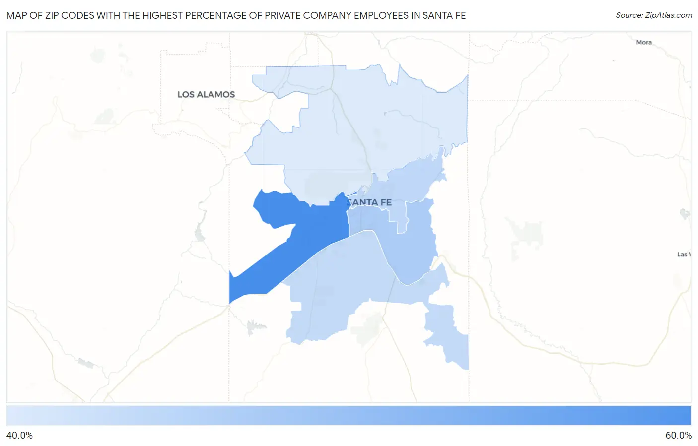 Zip Codes with the Highest Percentage of Private Company Employees in Santa Fe Map