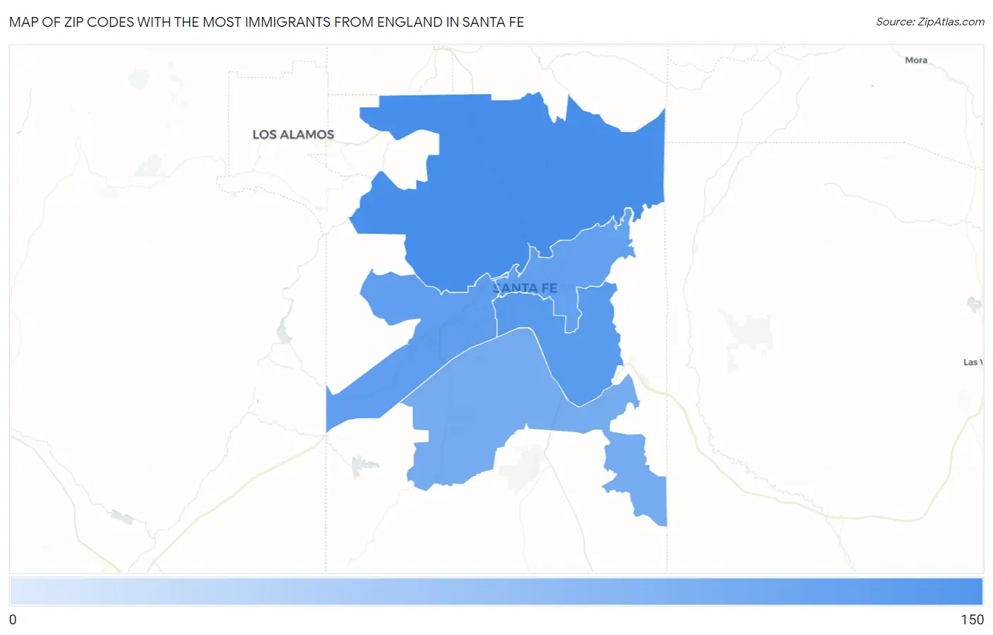 Zip Codes with the Most Immigrants from England in Santa Fe Map