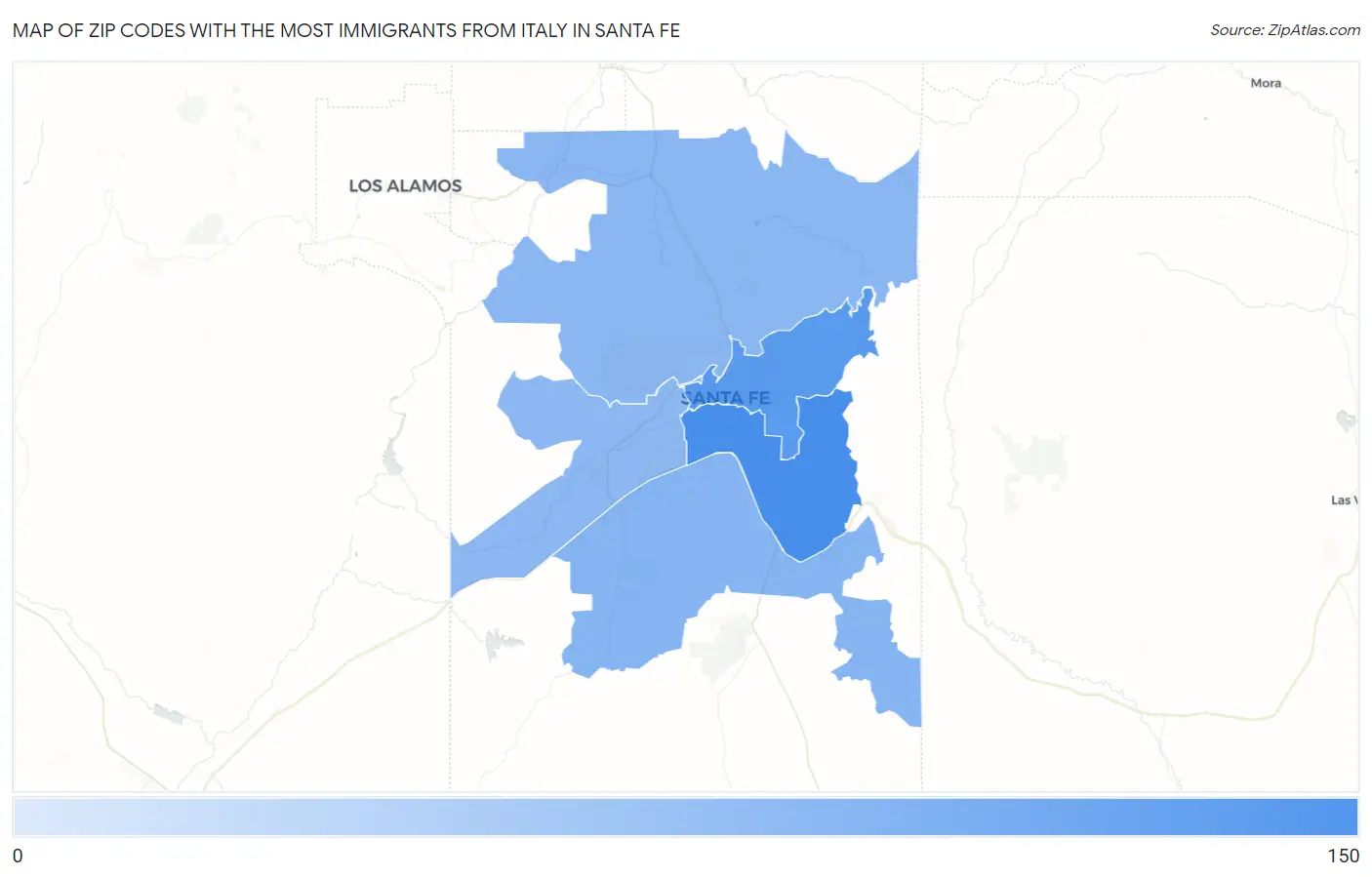 Zip Codes with the Most Immigrants from Italy in Santa Fe Map