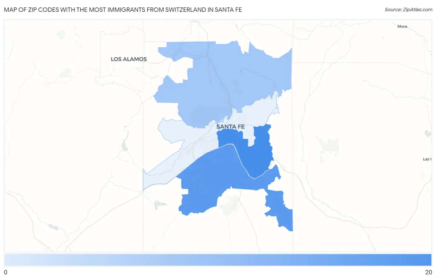 Zip Codes with the Most Immigrants from Switzerland in Santa Fe Map