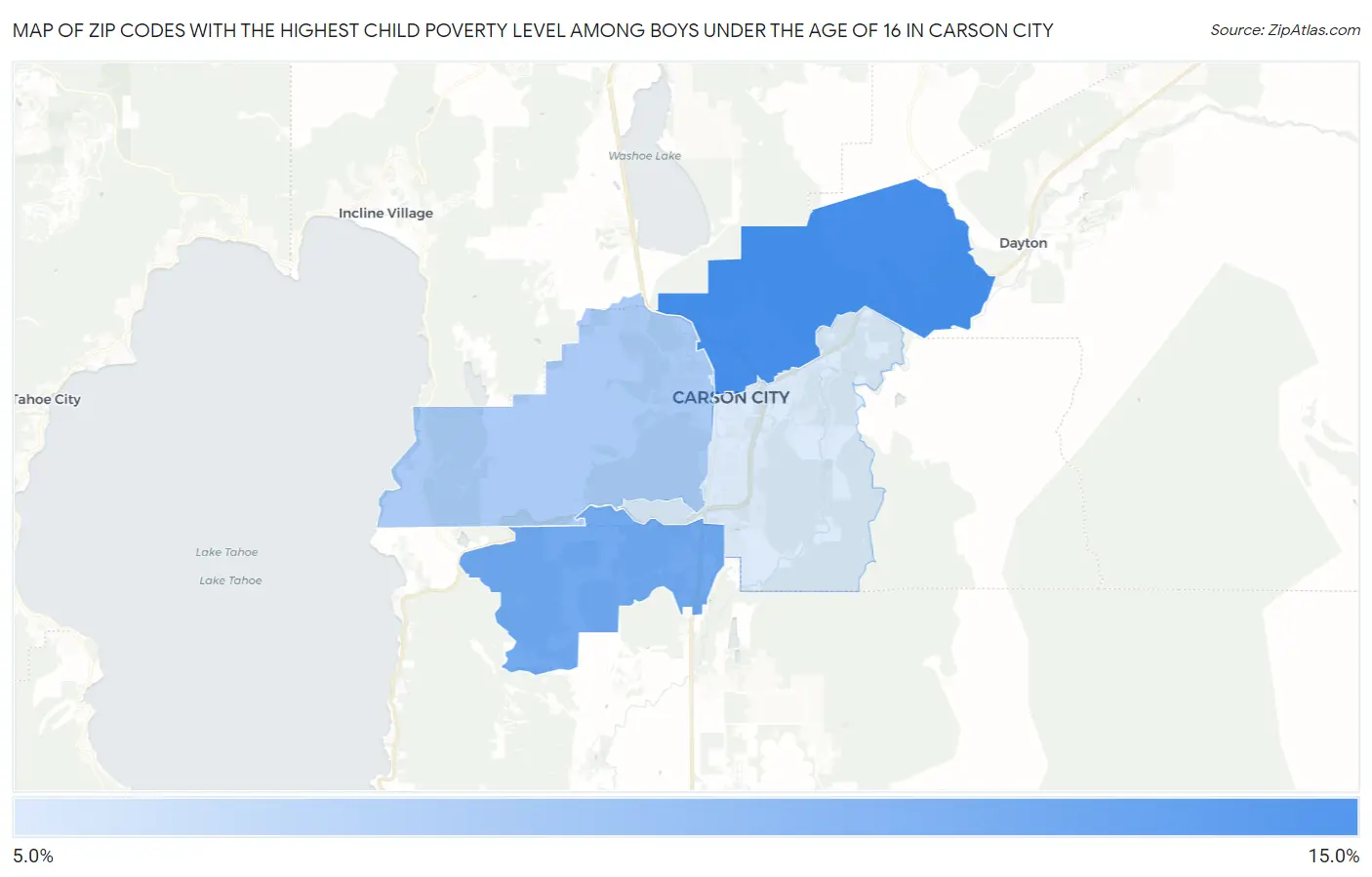 Zip Codes with the Highest Child Poverty Level Among Boys Under the Age of 16 in Carson City Map