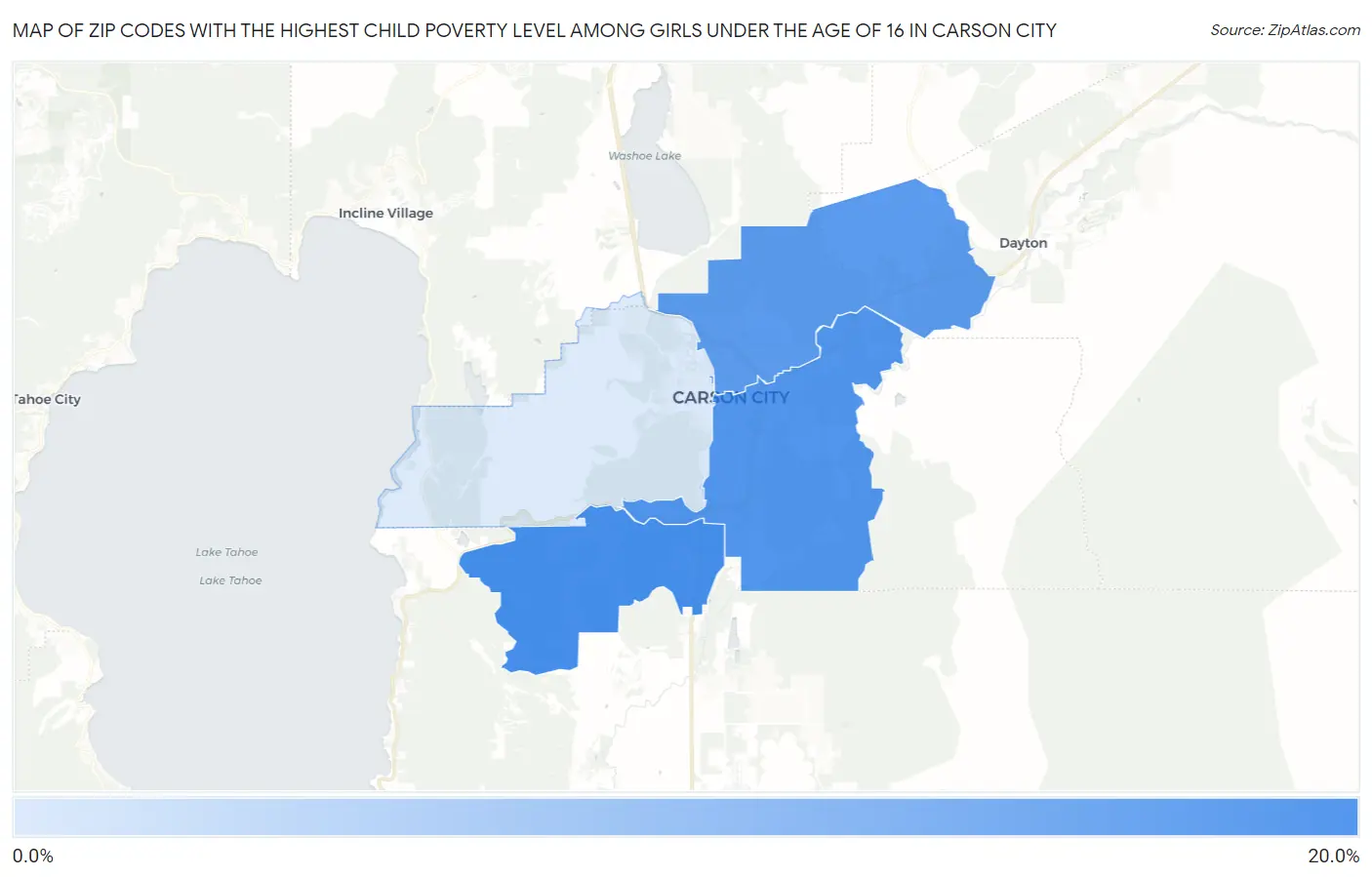 Zip Codes with the Highest Child Poverty Level Among Girls Under the Age of 16 in Carson City Map