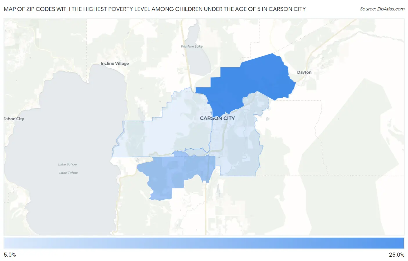 Zip Codes with the Highest Poverty Level Among Children Under the Age of 5 in Carson City Map