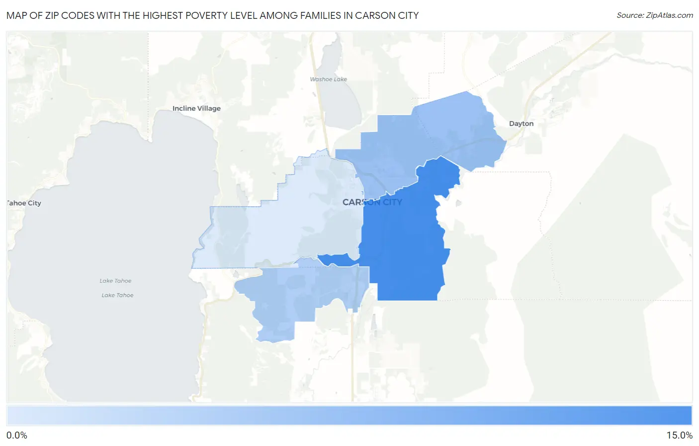 Zip Codes with the Highest Poverty Level Among Families in Carson City Map