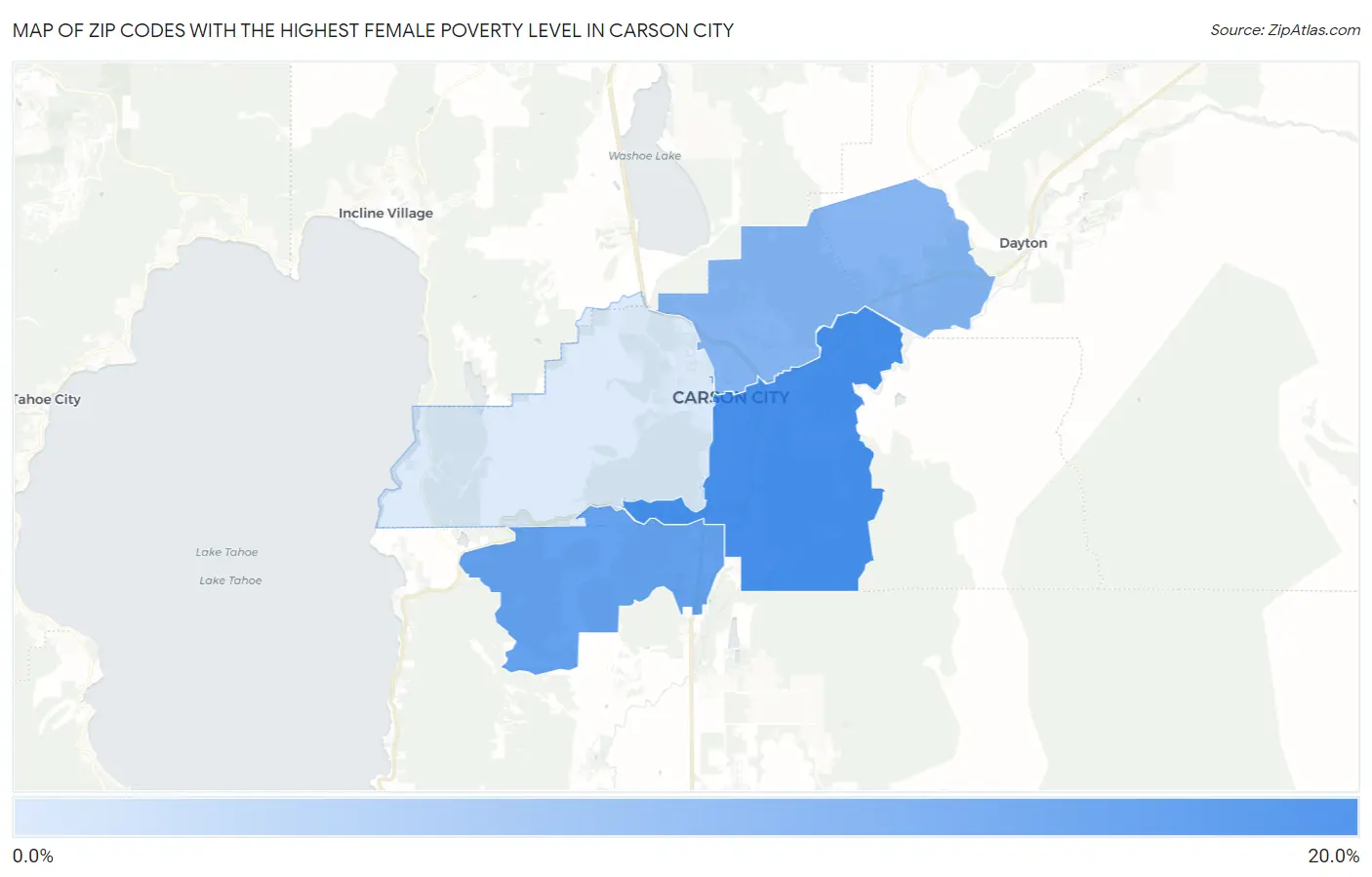 Zip Codes with the Highest Female Poverty Level in Carson City Map