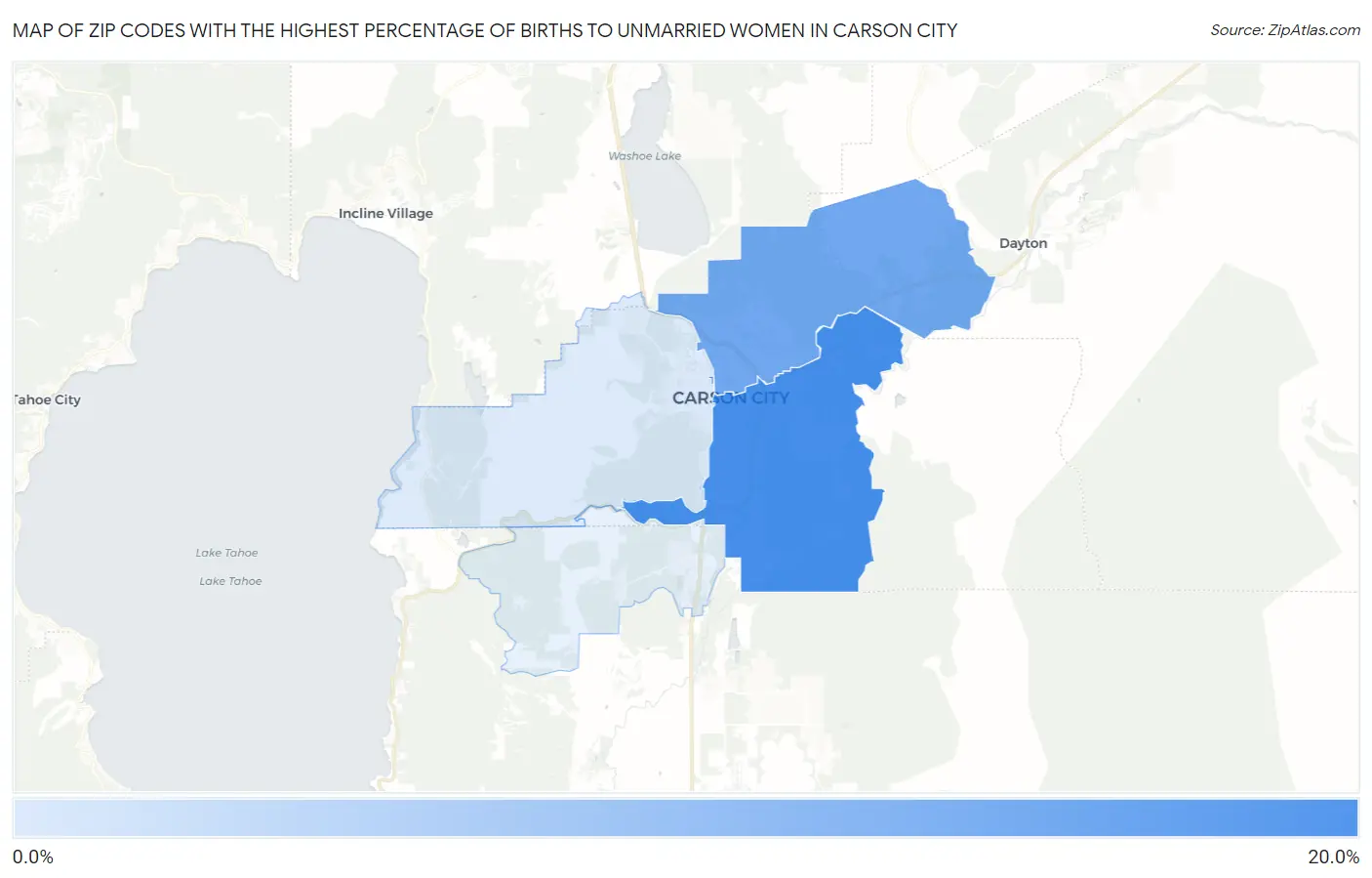 Zip Codes with the Highest Percentage of Births to Unmarried Women in Carson City Map