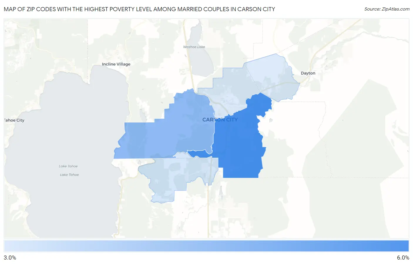 Zip Codes with the Highest Poverty Level Among Married Couples in Carson City Map