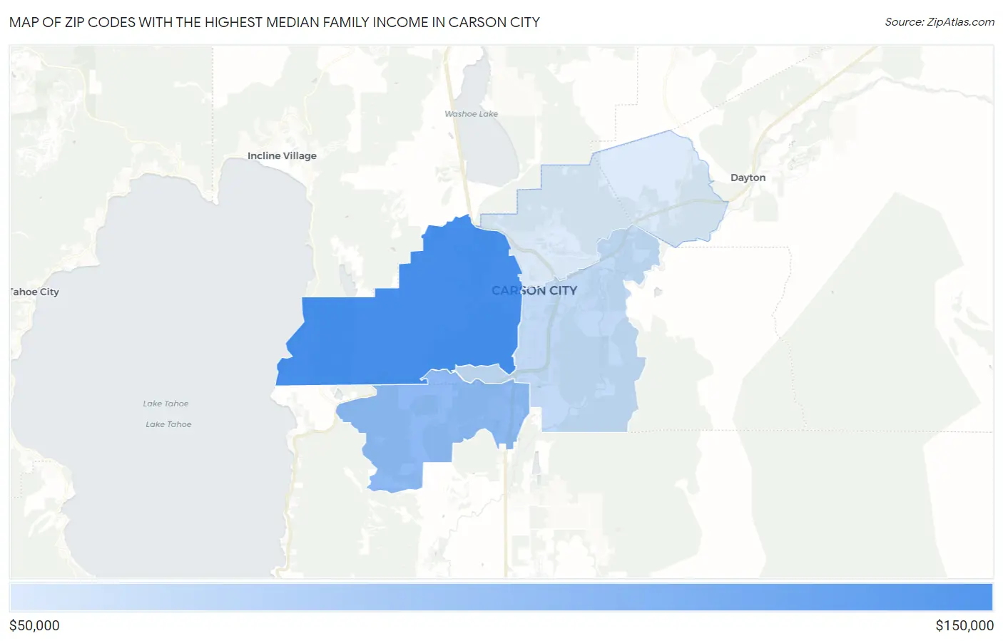 Zip Codes with the Highest Median Family Income in Carson City Map