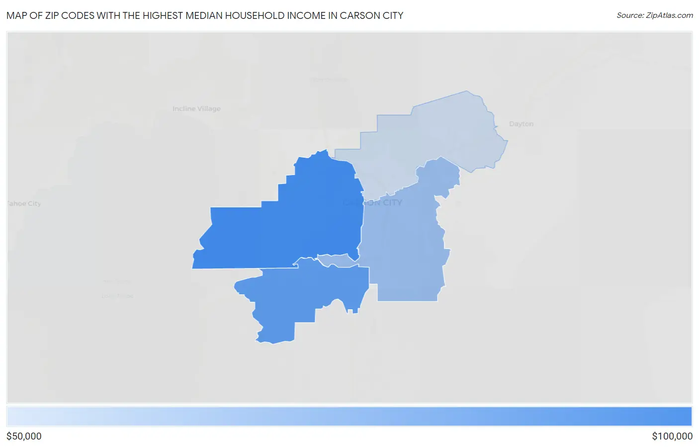 Zip Codes with the Highest Median Household Income in Carson City Map