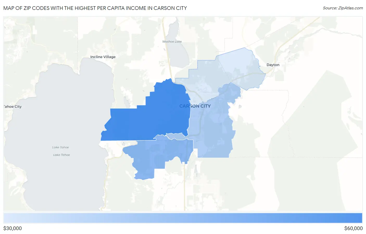 Zip Codes with the Highest Per Capita Income in Carson City Map