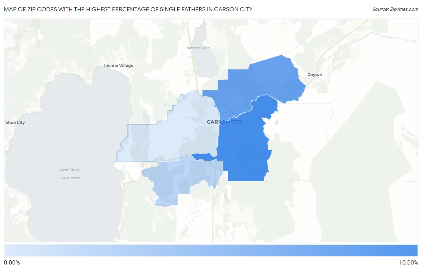 Zip Codes with the Highest Percentage of Single Fathers in Carson City Map