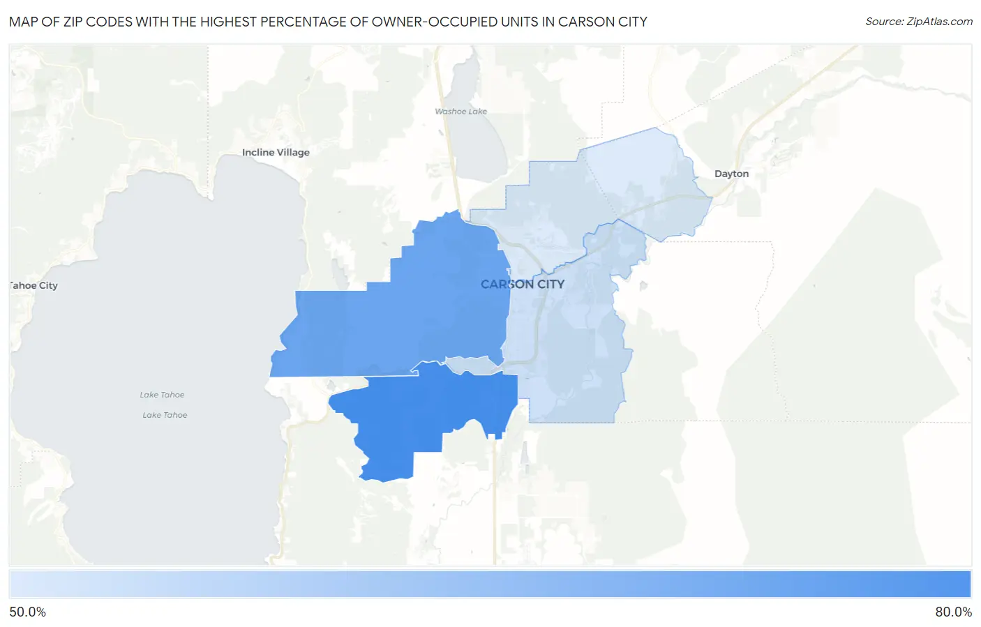 Zip Codes with the Highest Percentage of Owner-Occupied Units in Carson City Map