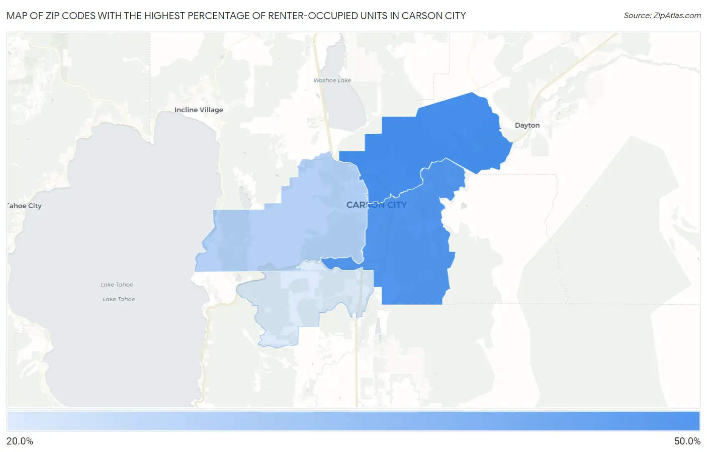 Zip Codes with the Highest Percentage of Renter-Occupied Units in Carson City Map