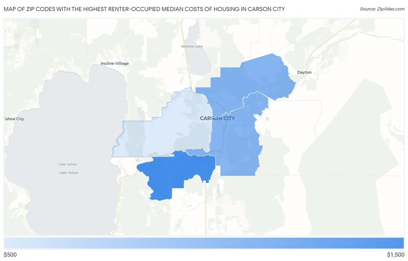Zip Codes with the Highest Renter-Occupied Median Costs of Housing in Carson City Map