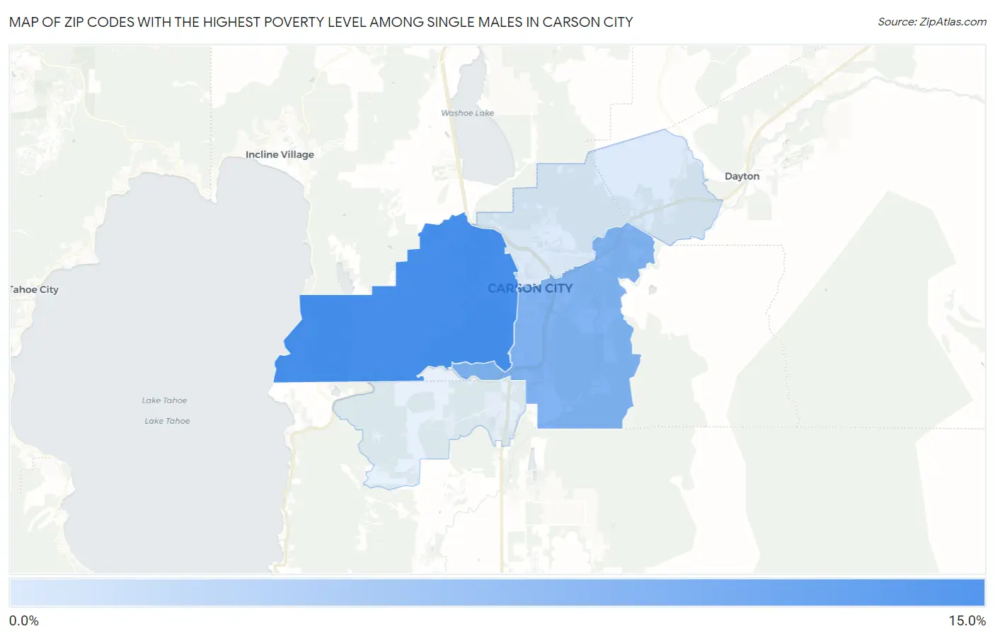 Zip Codes with the Highest Poverty Level Among Single Males in Carson City Map